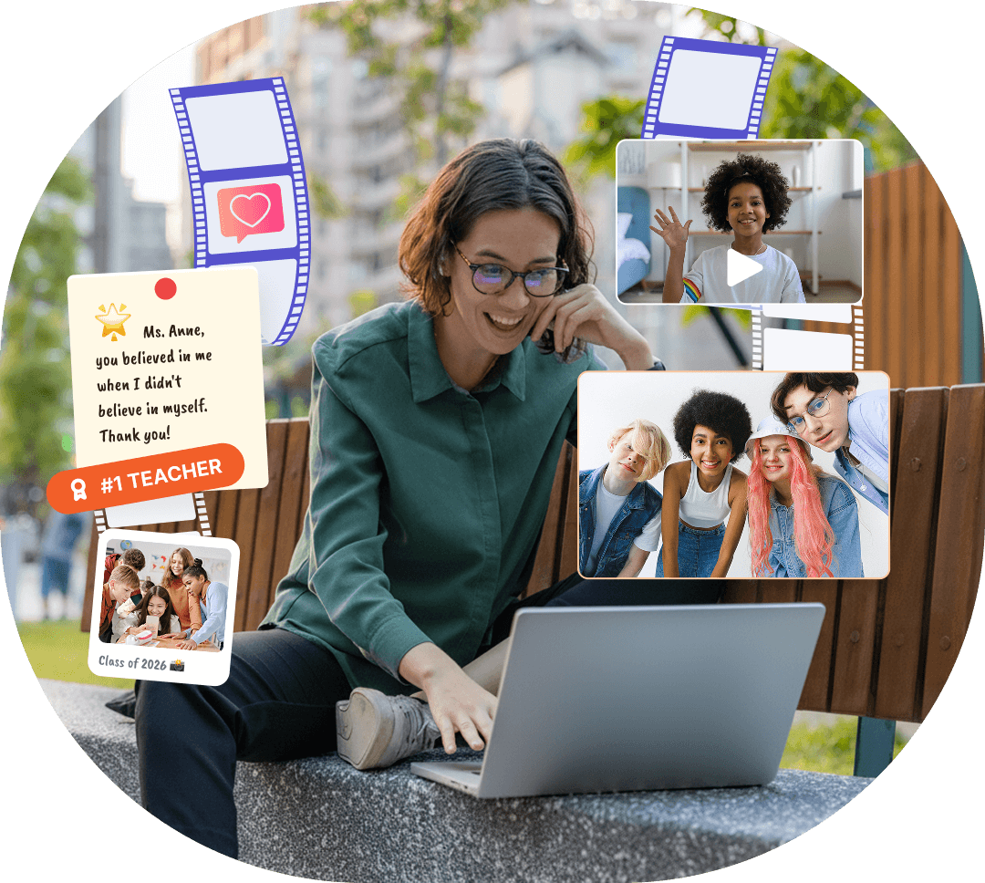 A Keepsake Teachers & Staff Will Cherish Forever Teacher receiving personalized greeting montage features messages, images and videos from students and families