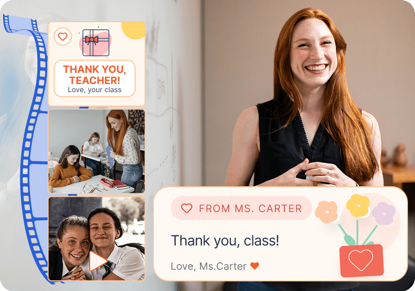 A Personalized Gift Keepsake for Teachers & Staff Personalized greeting montage with messages, photos, and videos from families